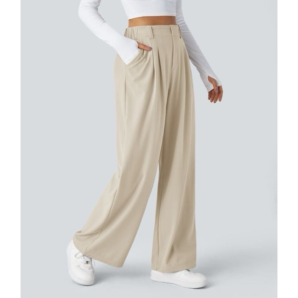 Halara Wide Leg Waffle Work Trousers High Waist Dress Work Pants XXL Cream 1X
